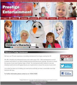 One of our website designs - Prestige Entertainment